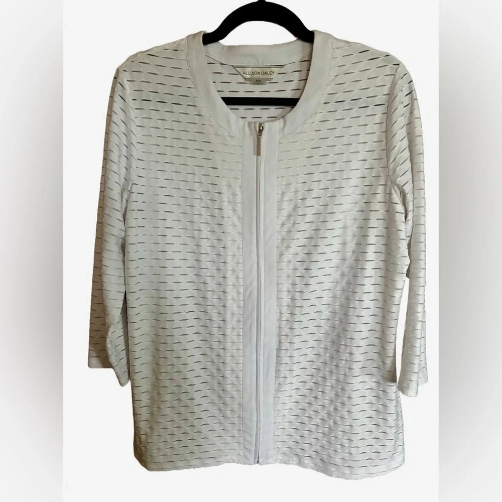 2/$15 - Allison Daley White Textured Zip-Up Cardigan Medium Petite